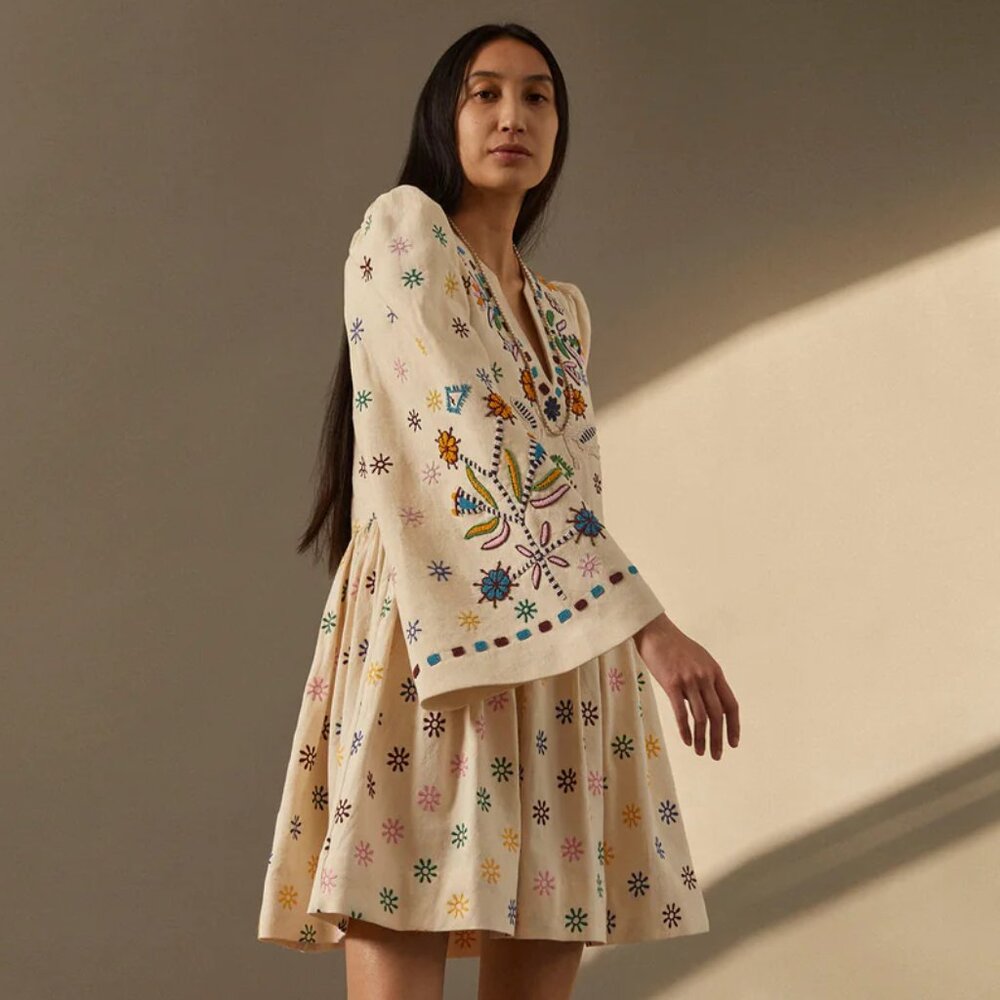 Alix of Bohemia Savannah Cream Embroidered Beaded Dress